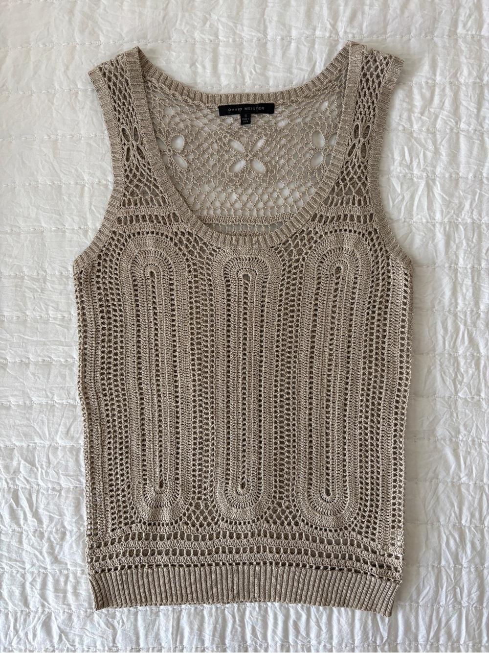 David Meister Openwork Knit Tank in Taupe